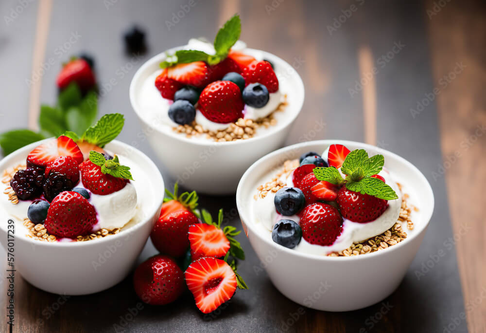 Does glutamine help eczema? 2 AI image of berries with yogurt and muesli